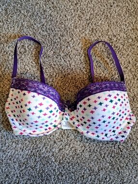 Jasmine & Ginger Padded Underwire White, Purple Lace, Color Shapes Bra Size 34C